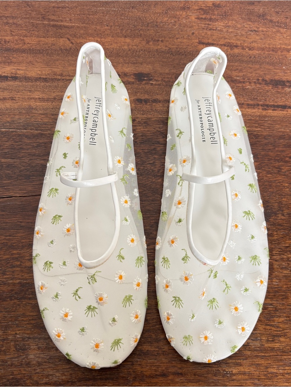 Free People Anthro Jeffrey Campbell Floral Mesh Ballet Flats White Daisies 9